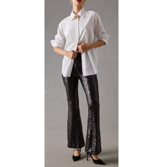 By Anthropologie Pants - By Anthropologie Women's Black Flare Pants Joni Sequin Pull-On Size 0